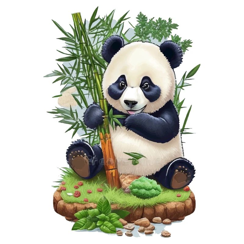 Panda bear eats bamboo