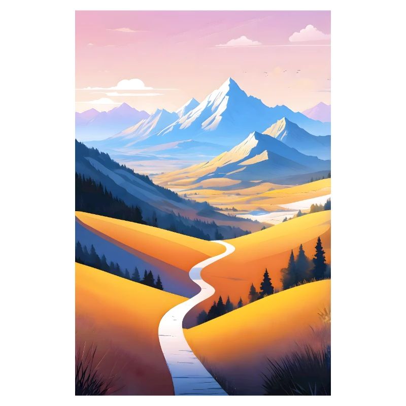Panoramic view: Mountain path into the evening