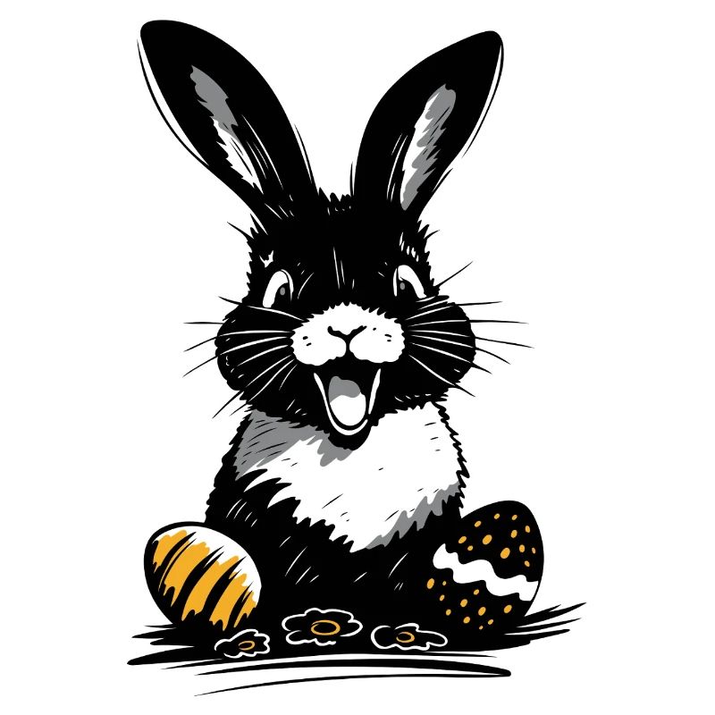 Happy Easter bunny with colorful Easter eggs