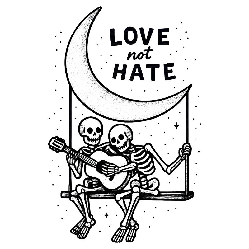 Love Not Hate Skeleton Moon Design