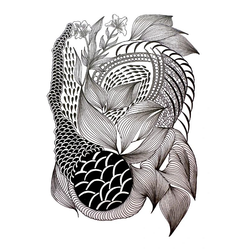 Black and White Leaf Snake Pattern