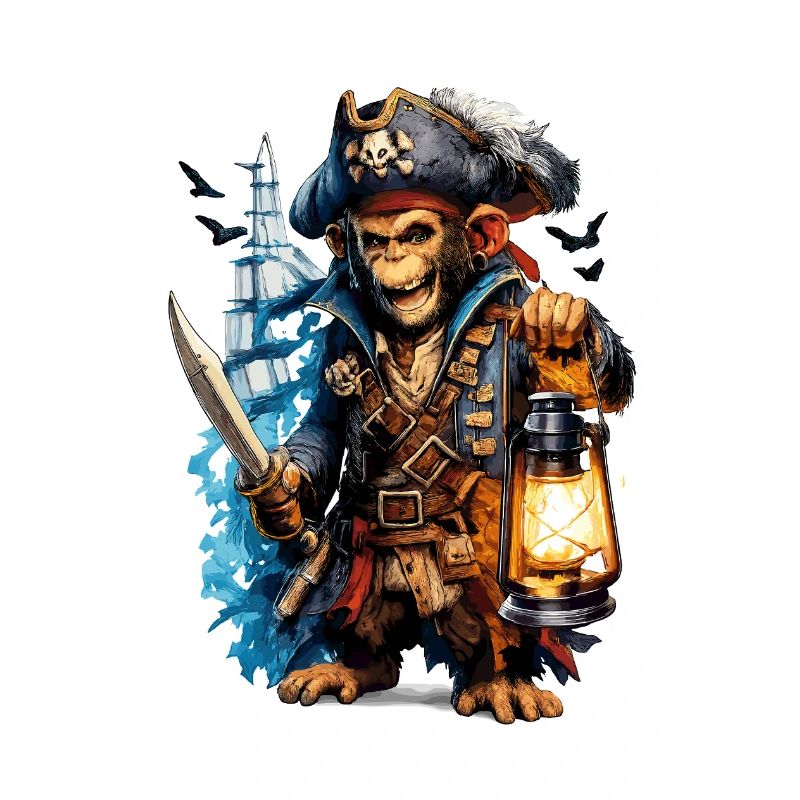 Singe pirate avec lanterne et épée