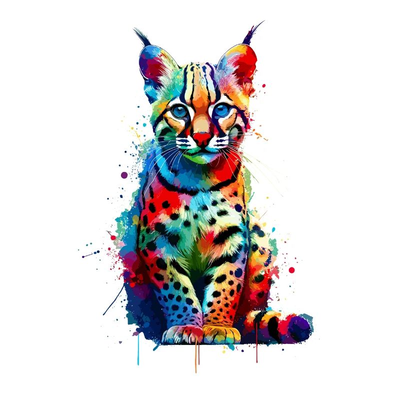 Colorful Splash Art Ocelot Ocelots Dwarf Leopard