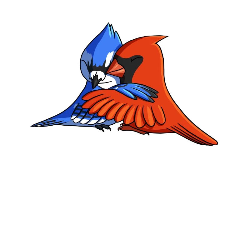 Rotkardinal Vogel umarmt Blauhäher