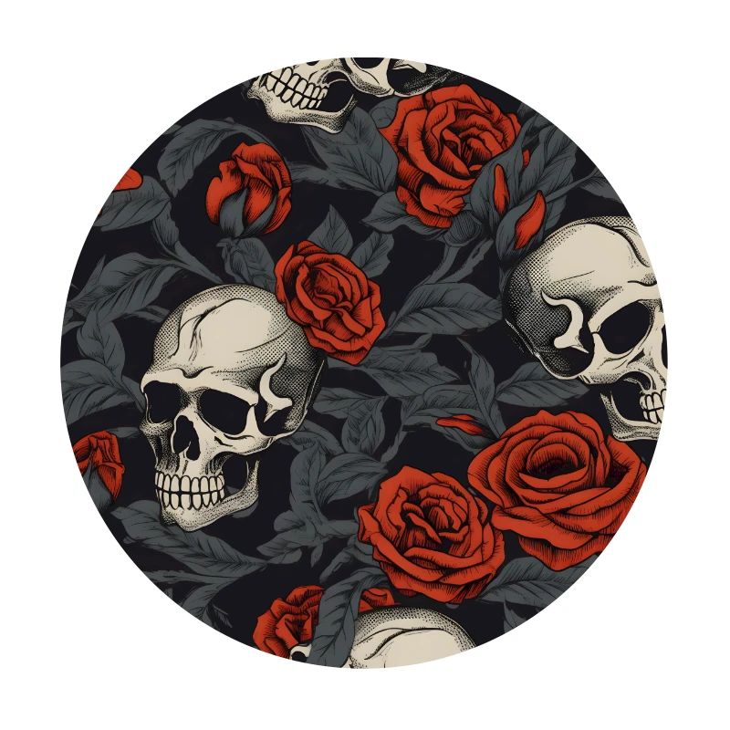 Dark Elegant Gothic Skulls & Red Roses Pattern