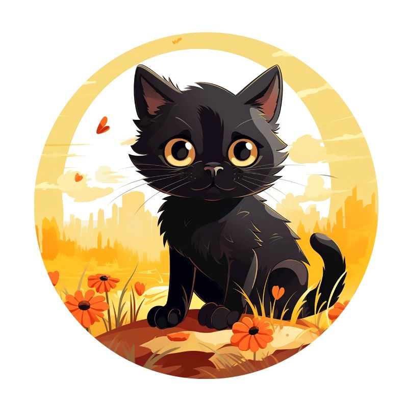 Mignon petit chat noir en vacances d’été