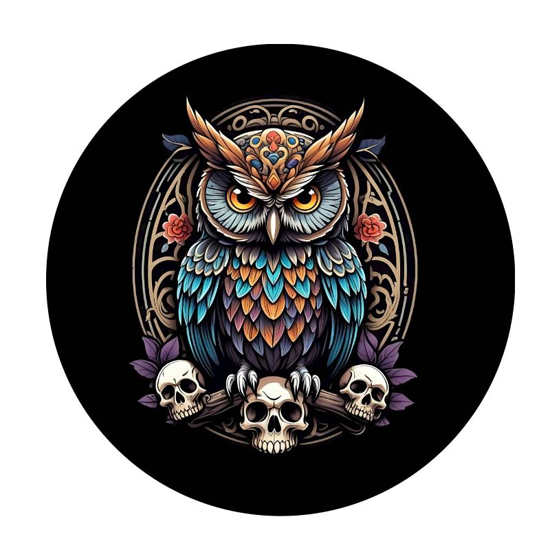 Farbenfrohe Eule mit Skull