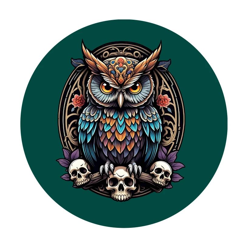Farbenfrohe Eule mit Skull