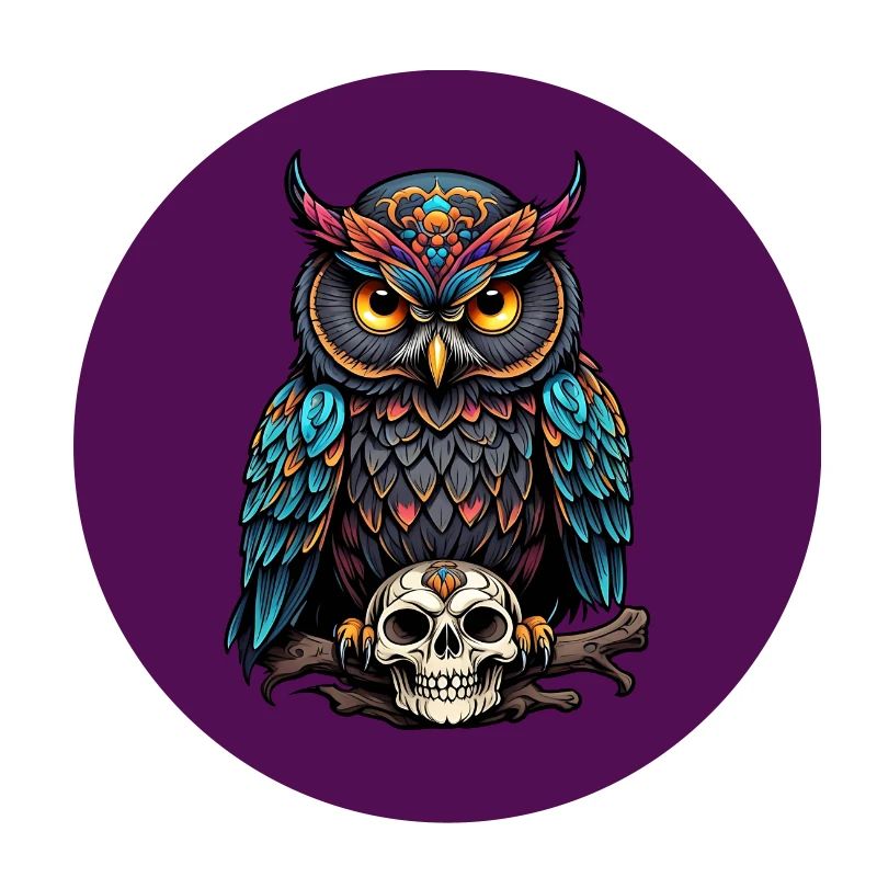 Farbenfrohe Eule mit Skull