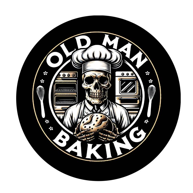 Old Man Baking Skull with Baker's Hat with Bread