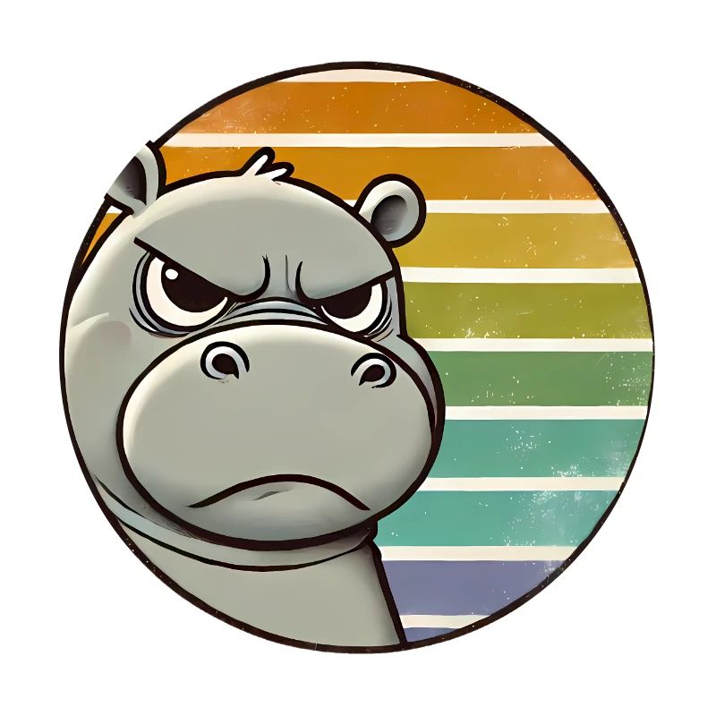 Grumpy Hippo Retro Rainbow Design