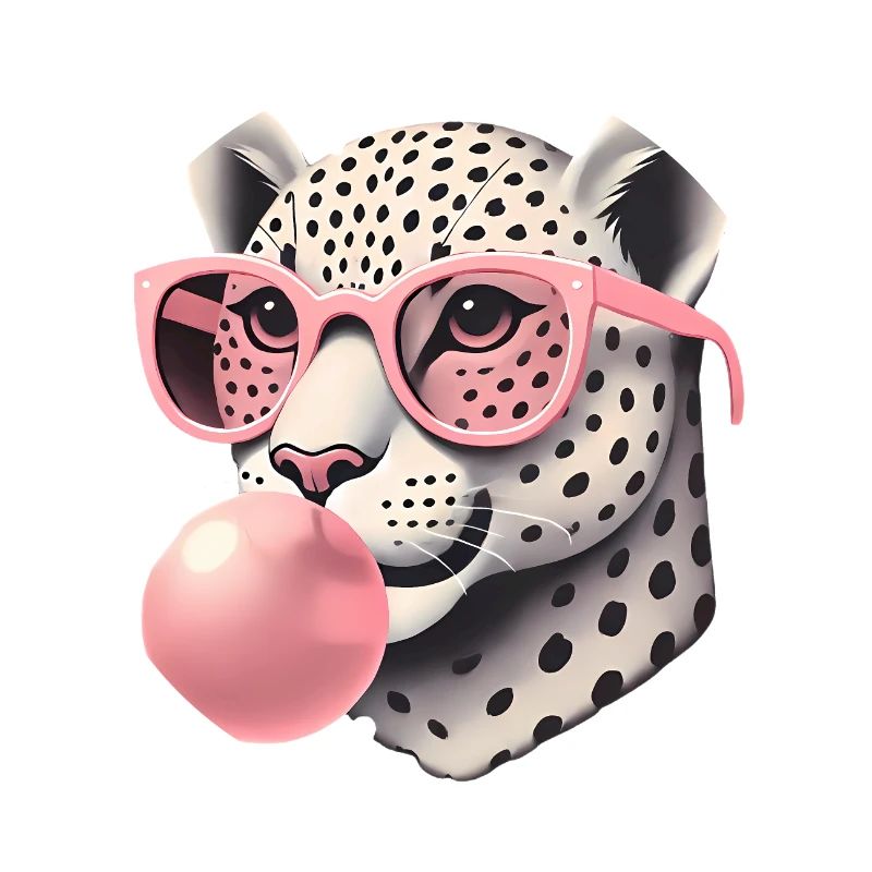 Leopard mit rosa Brille Bubblegum