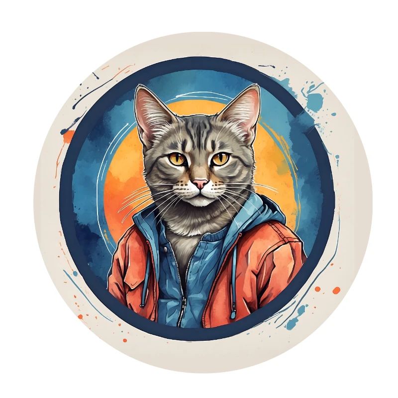 Portrait de chat mignon en technique d'aquarelle dans un cercle