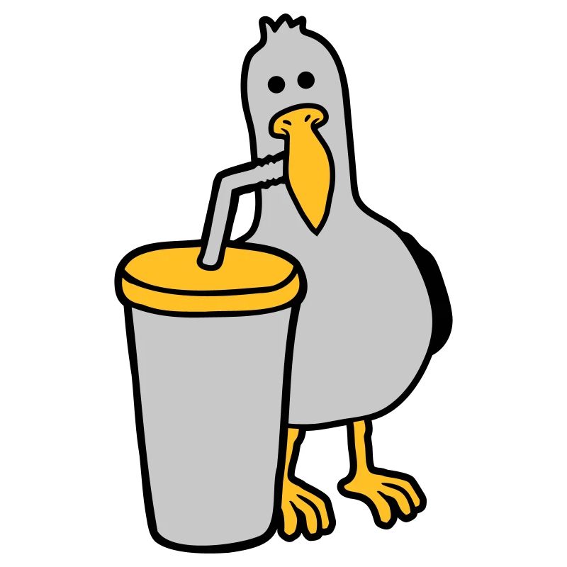 Seagull drinks cola drink