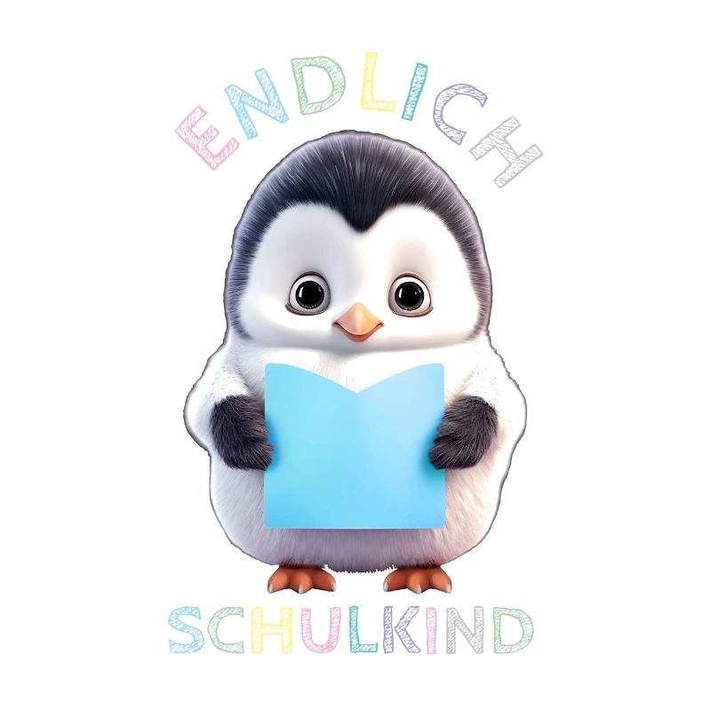 Niedlicher Pinguin mit Buch blau Endlich Schulkind