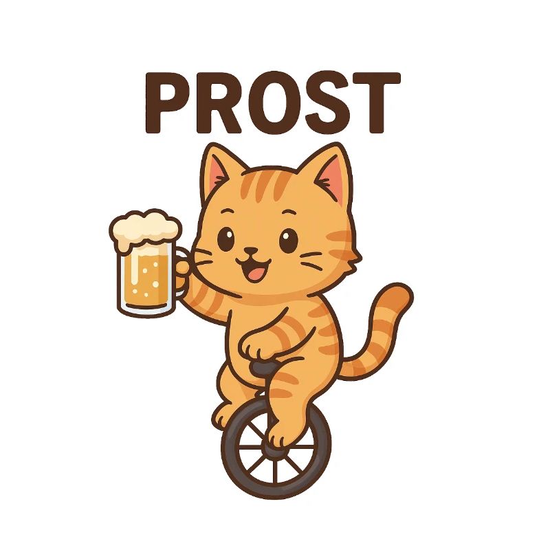 Kätzchen mit Bier auf Einrad "Prost"