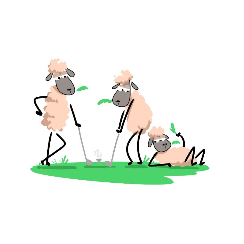 Moutons jouant au golf