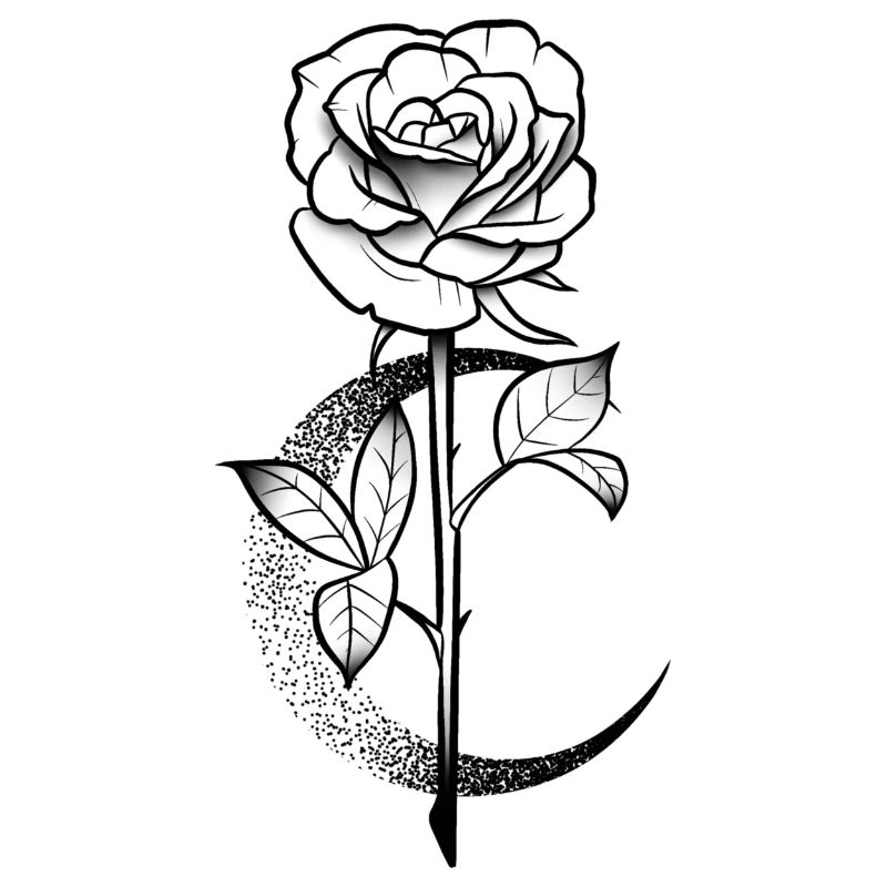 Rose and moon dotwork tattoo project