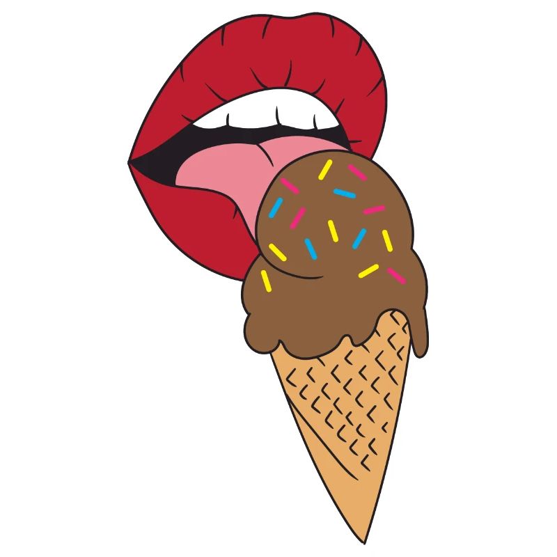 Rote Lippen die Eis schlecken Eiscreme