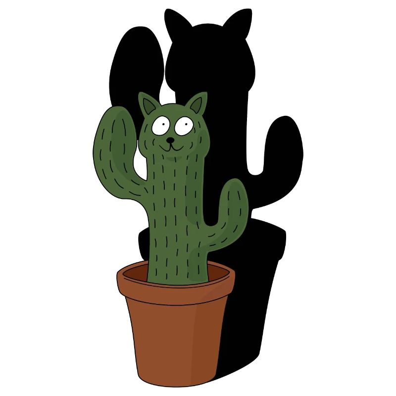 Chat comme cactus dans un pot de fleurs avec de l’ombre