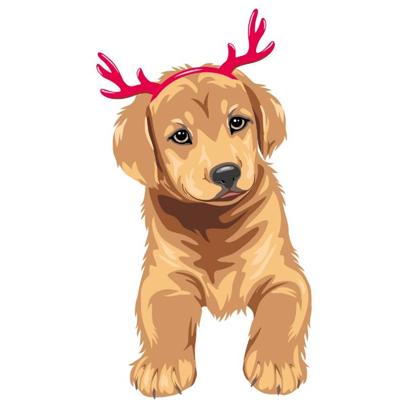 Mignon chiot Retriever chien avec des cornes de cerf de Noël