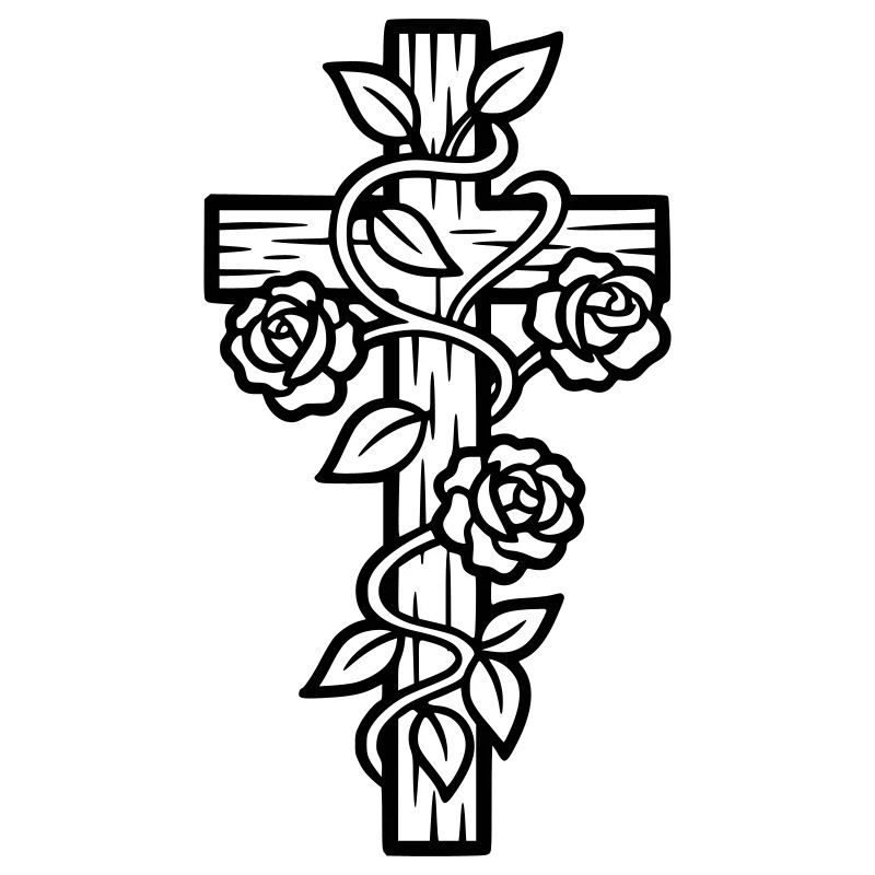 Cross with Roses Vines Nature Vector