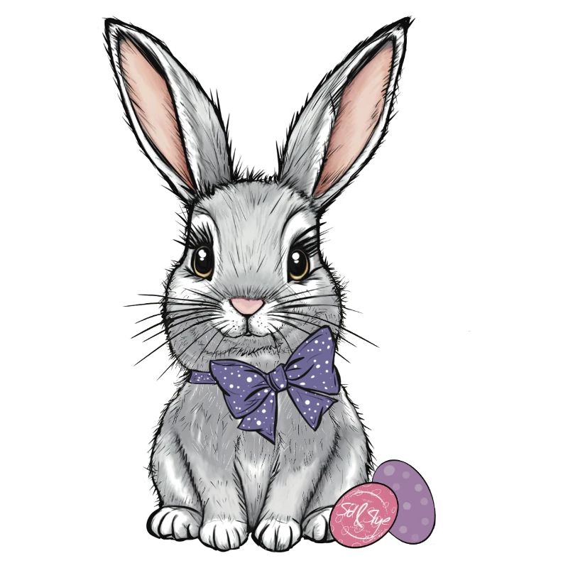 Mignon lapin de Pâques avec noeud violet