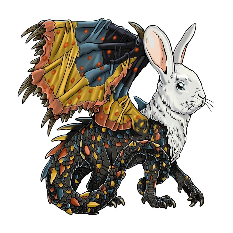 Fantastic creature: half dragon, half rabbit.