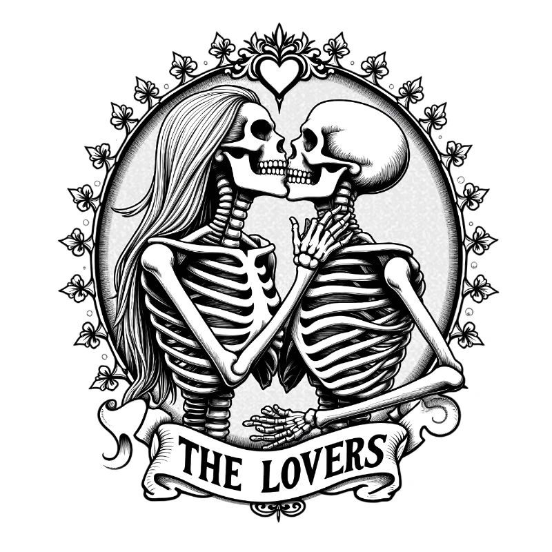 Die Liebenden: Dunkles romantisches Skelett Tarot Design