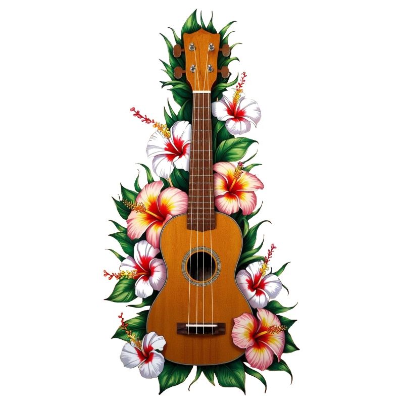 Ukulélé avec hibiscus coloré