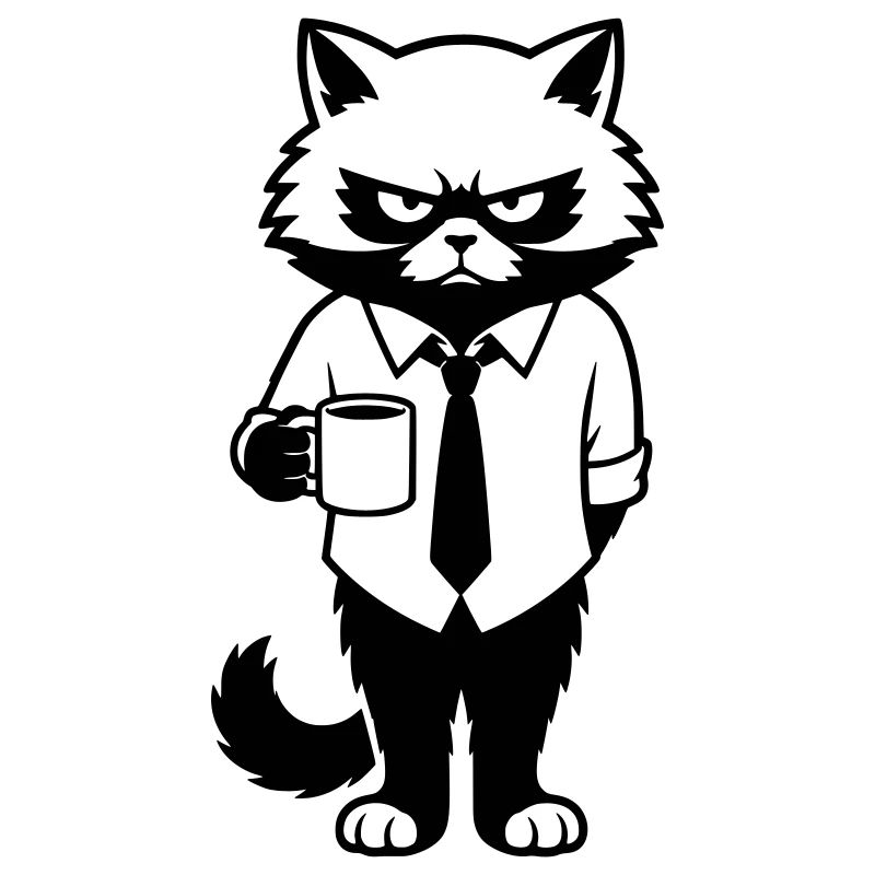Grumpy office hangover with coffee