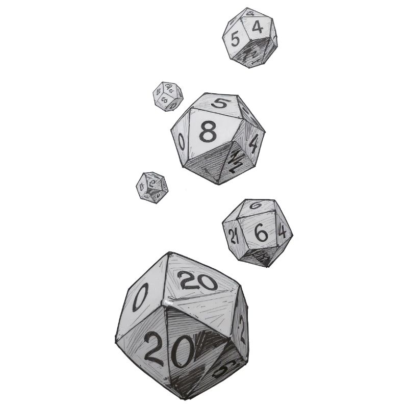 Black and White Role-Playing Dice – Falling Dice
