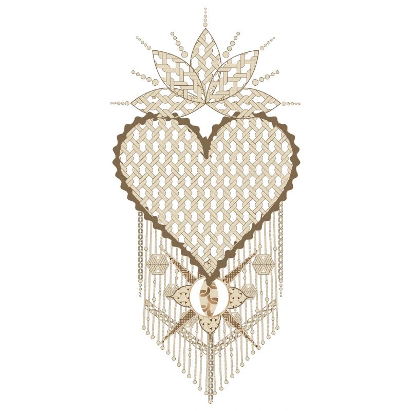 Macramé heart with filigree knot patterns