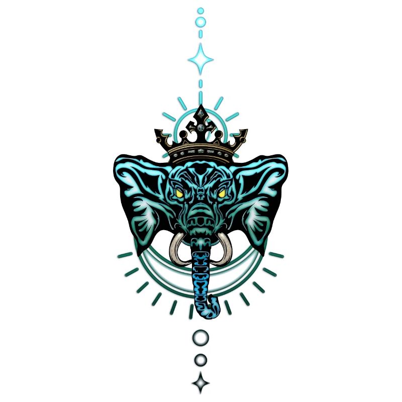 Decorative elephant with crown.