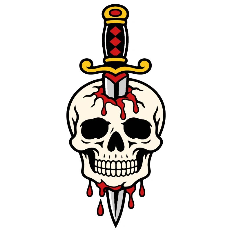 Schädel mit einem Tattoo-Dolch durchbohrt