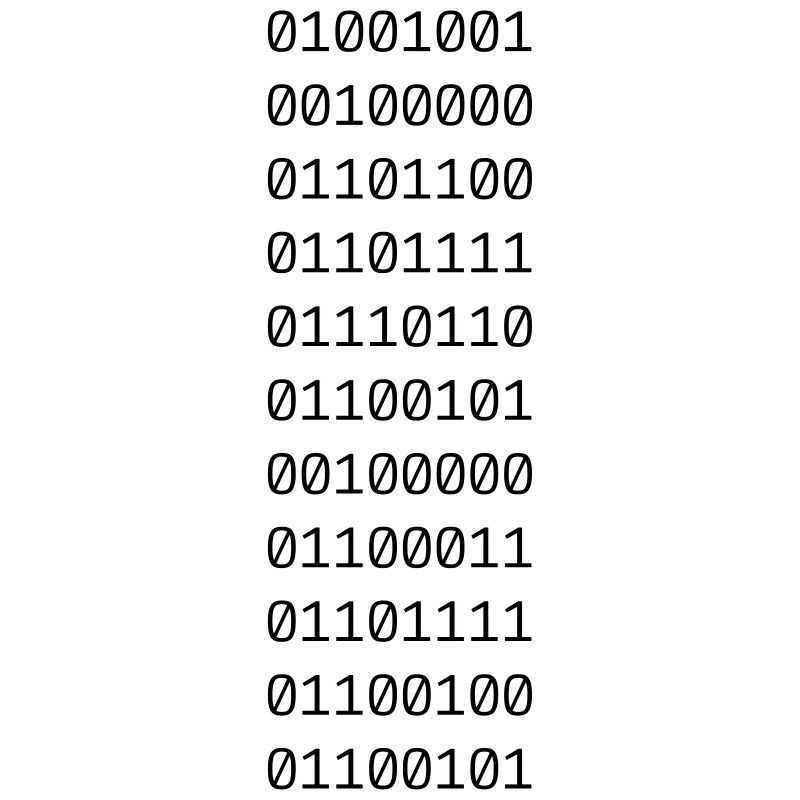"I LOVE CODE" in binary data.