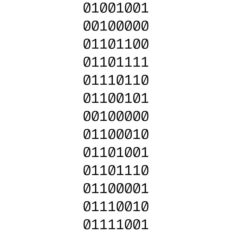 "J'AIME BINARY" en binaire.