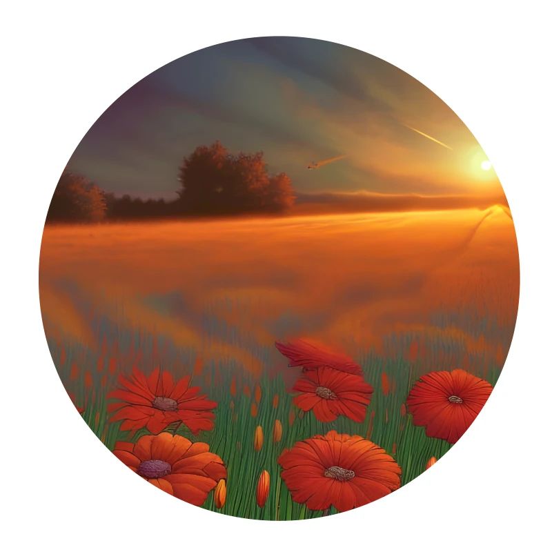 Coucher de soleil sur le vaste champ de fleurs d’oranger