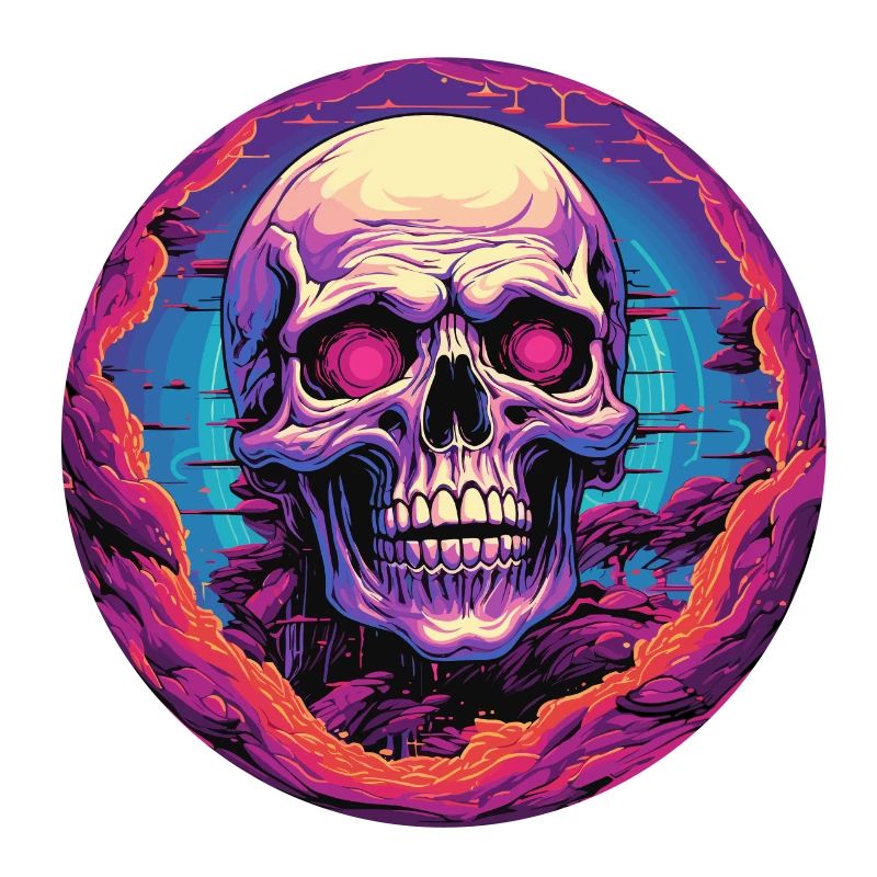 Synthwave Sunset Retro Cyber Skull