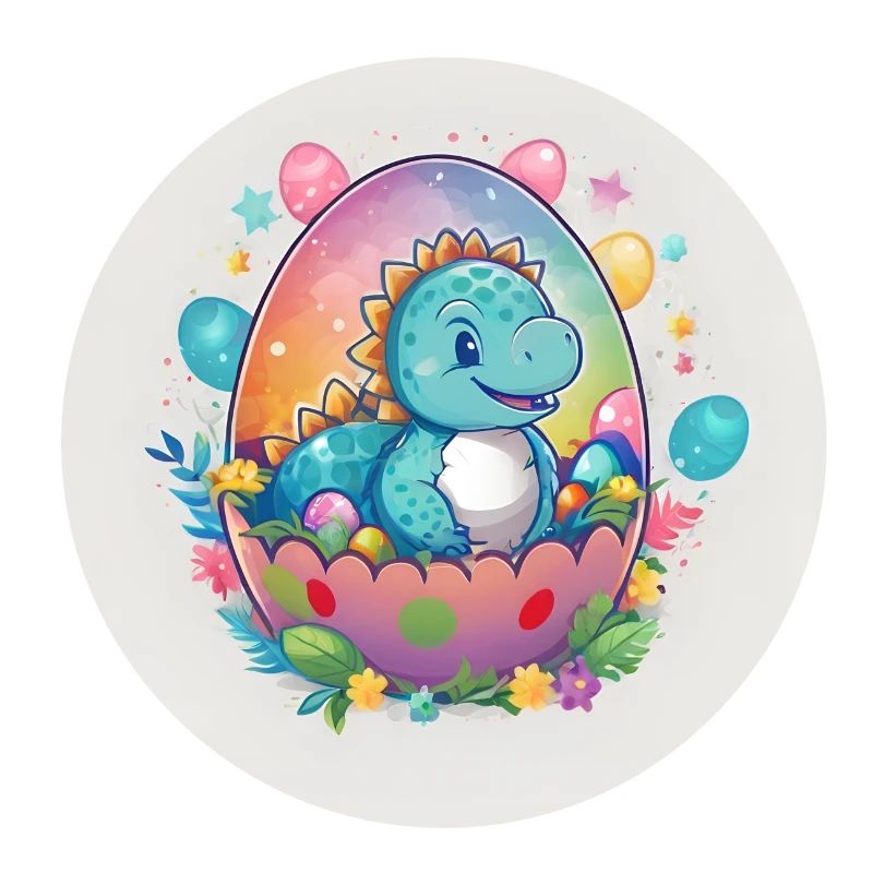Little Dino in Easter Basket Dinobaby and Easter Eggs