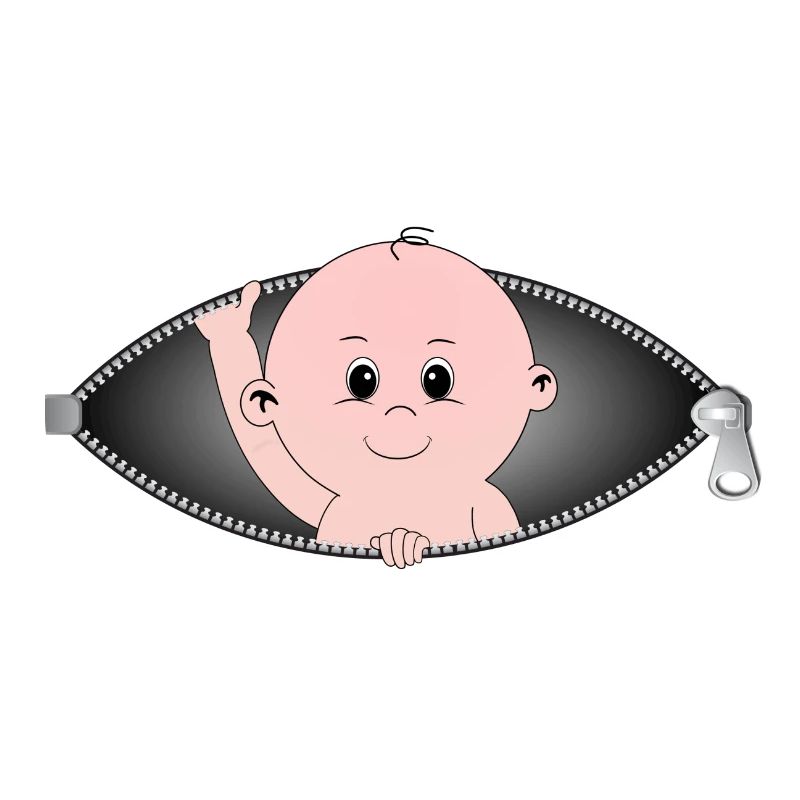 Enfant sortant d'une poche zippée