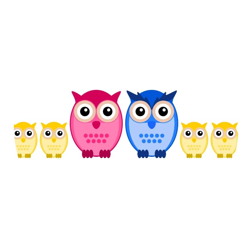 Eule Familie vier Kinder