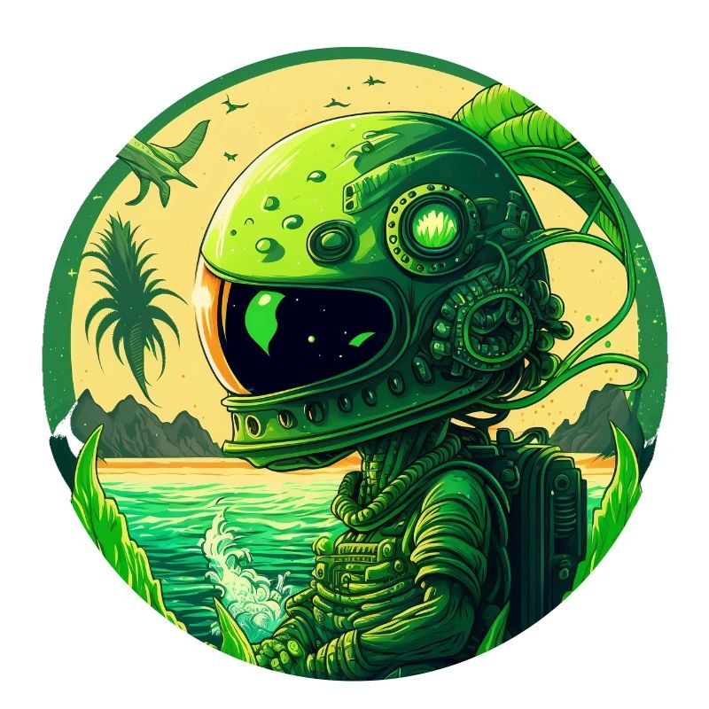 A green astronaut not from this Earth