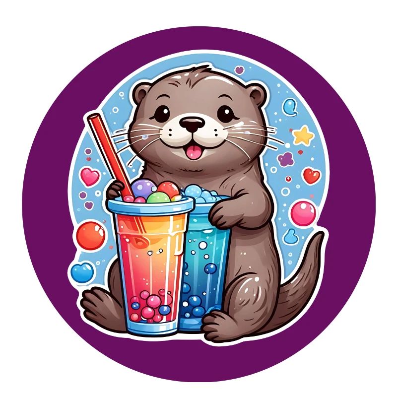 Little Cute Otter Drinking Lemonade
