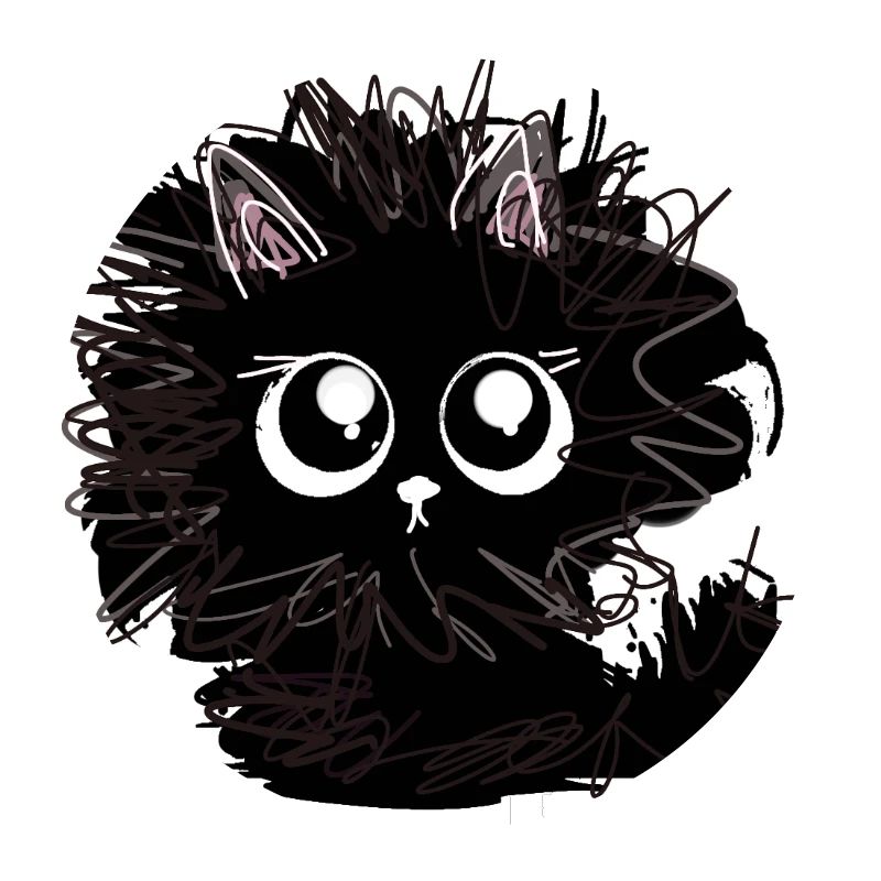 Chat, illustration, noir, échevelé, ébouriffé