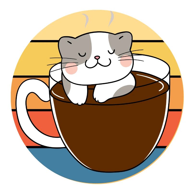 Drôle mignon Kawaii Cat Face Rétro Coucher de soleil