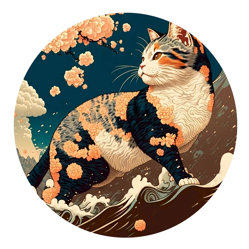 Paysage de plage d’Ukiyo avec chat