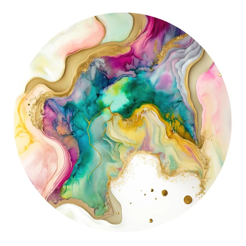 Rainbow Colors And Gold Paint Swirl Pattern