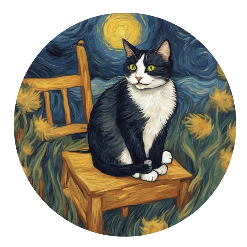Chat noir et blanc dans La Nuit étoilée de Van Gogh