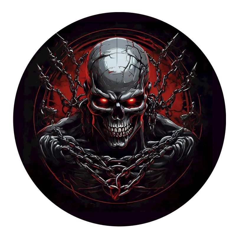 Skull with red eyes with chains